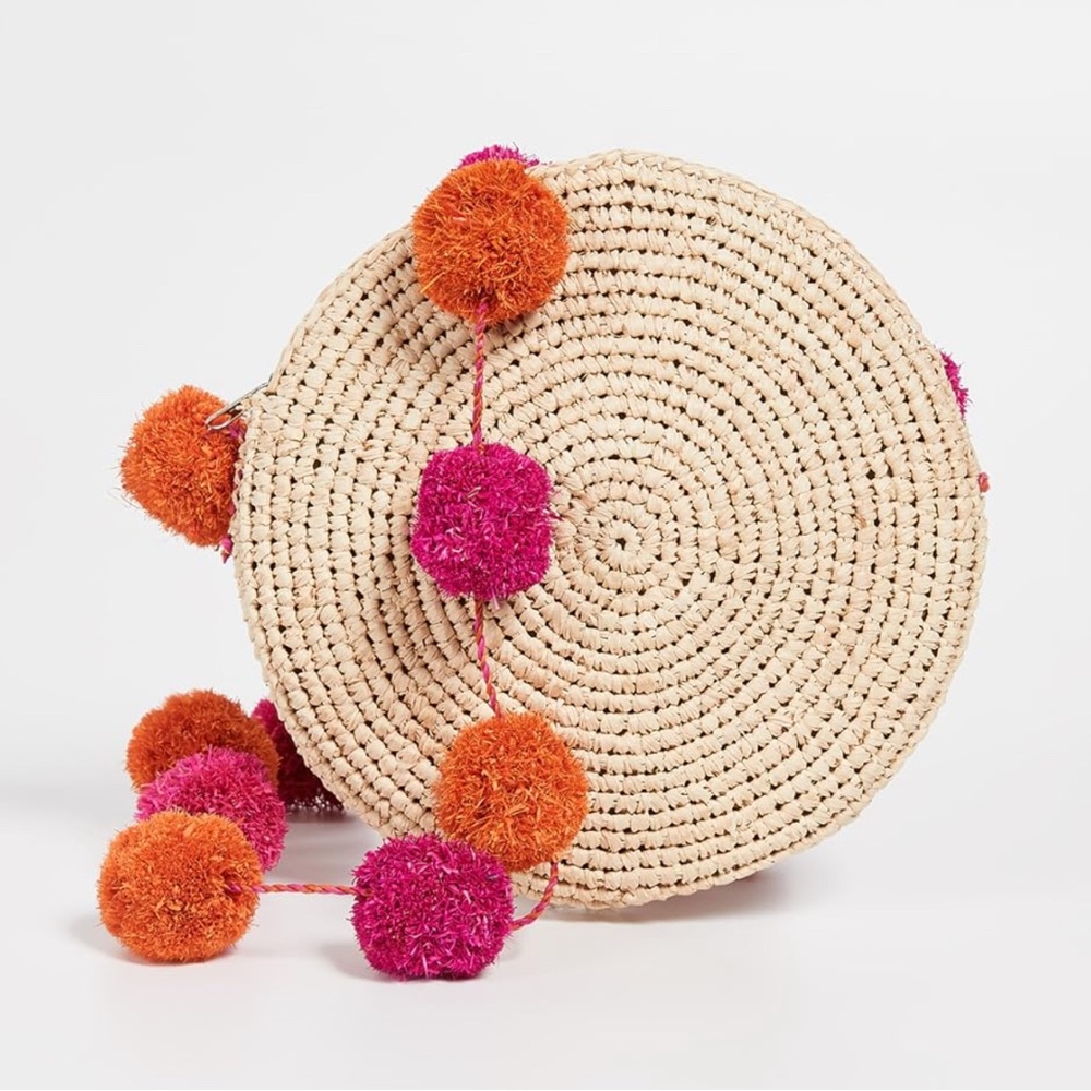 Mar Y Sol Marlow Crossbody Bag in Raffia with Pom Poms